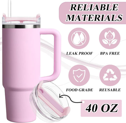 40oz Tumbler Lid Compatible for Stanley, 2 Pack Replacement Tumbler Lids Fit for Stanley Quencher 2.0 Tumbler 40 OZ, with Straws and Cleaning Brush (Orchid)