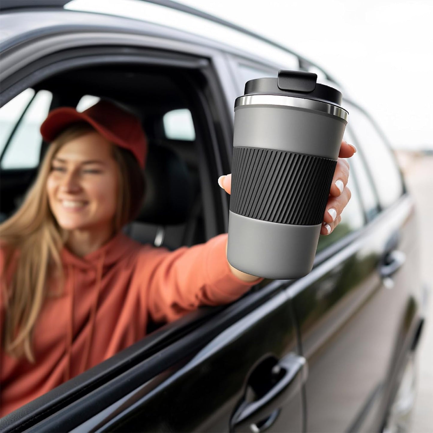 YINBAOGE Insulated Travel Coffee Mug, Spill & Leak Proof, Portable To Go Camping Stainless Steel Coffee Tumbler, Reusable Thermal Coffee Cup with Lid for Hot & Cold Drinks (Black, 12 OZ)