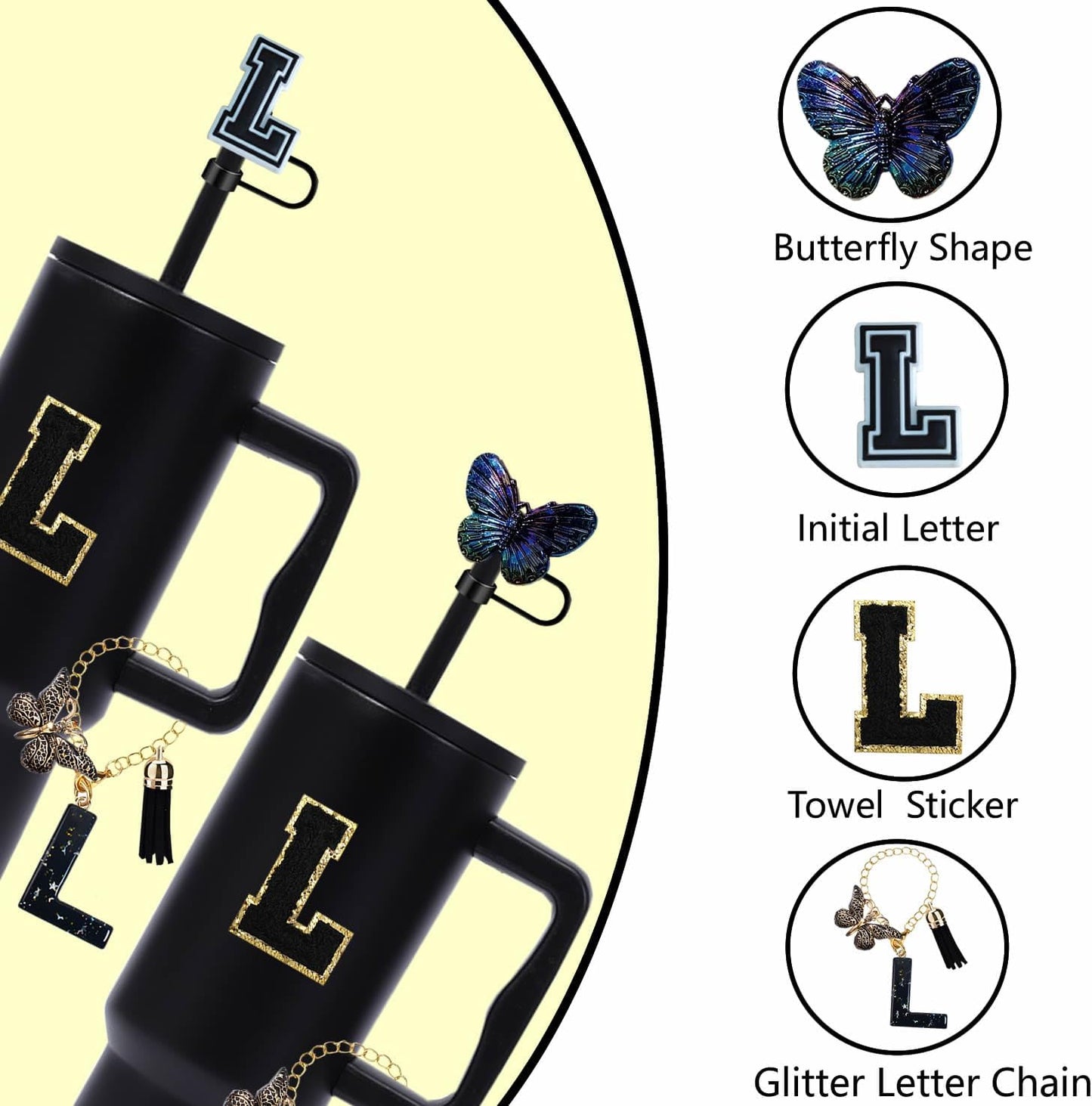 7pcs Cup Accessories for Stanley 30/40oz Tumbler, Handle Strap, Straw Cover, Silicone Boot, Letter Charm Stickers