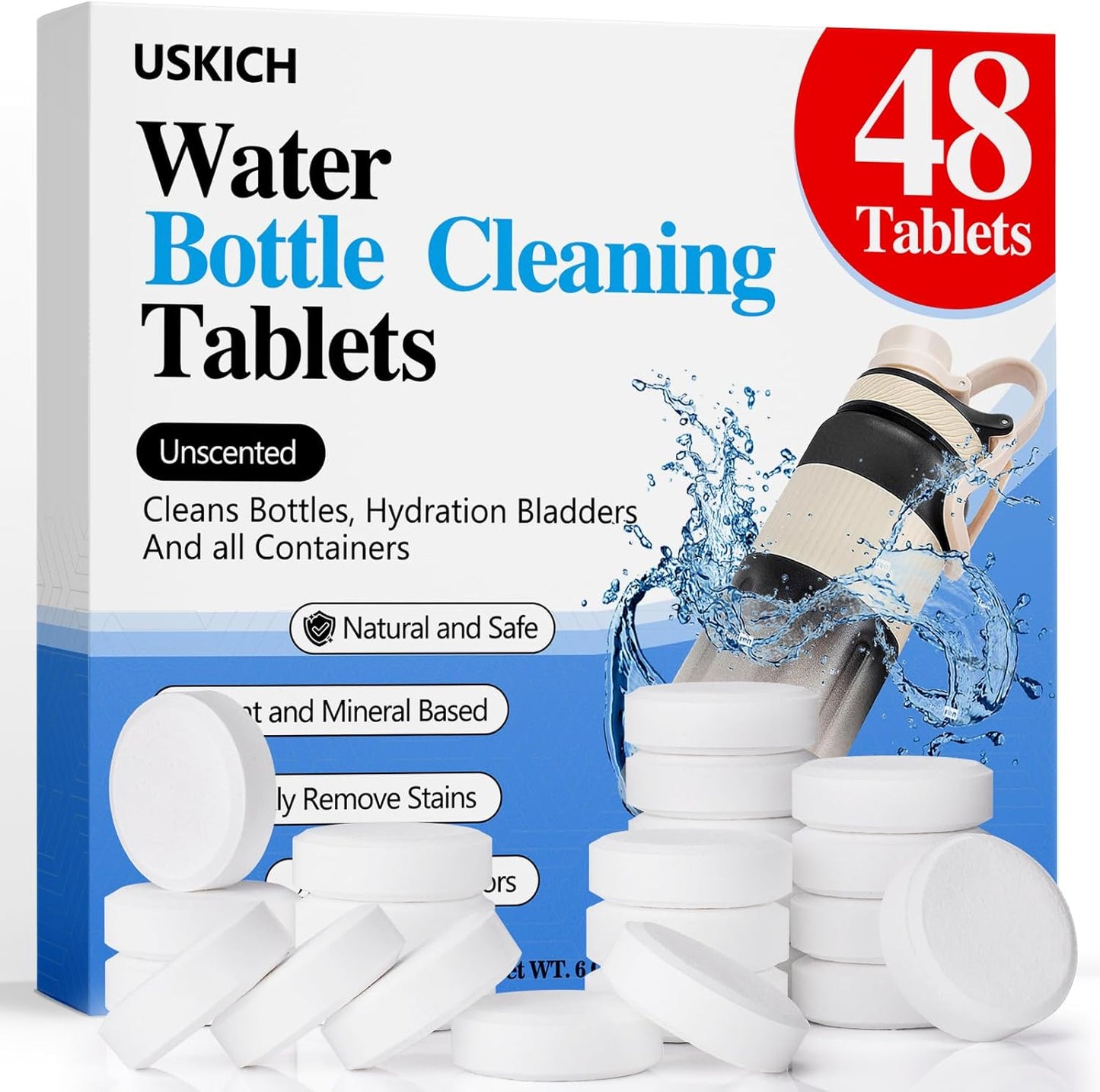 96Pack Water Bottle Cleaning Tablets, Bottle Bright Clean Stainless Steel, Thermos, Tumbler, Insulated and Reusable Water Bottles,Removes Stubborn Stains and Odors