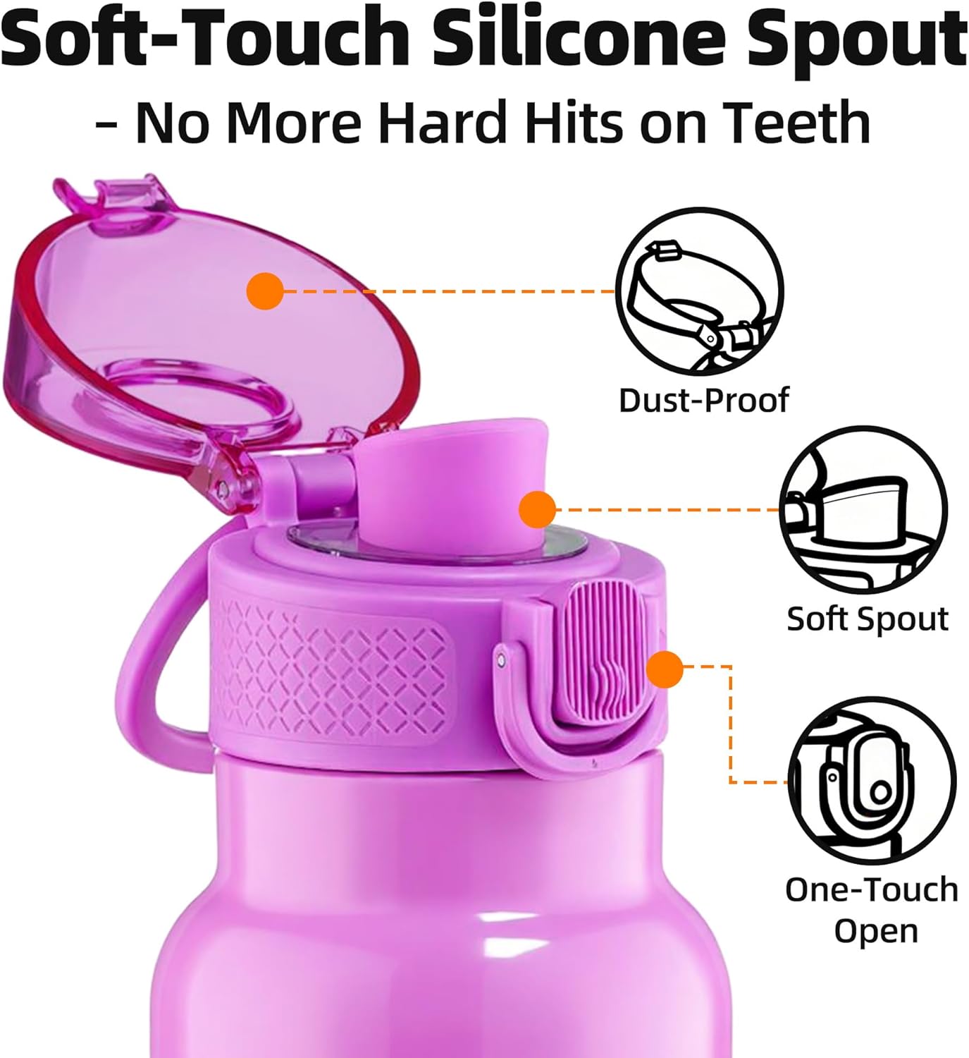 Fanhaw 24 oz Insulated Water Bottle with Soft Silicone Spout Lid, Leakproof Stainless Steel Vacuum Bottle for School, Sports& Daily Use, Kids, Teens& Adults, Back to School Essentials (Pink)