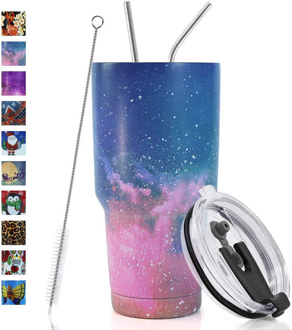 SYACOT 30oz Tumbler Double Wall Stainless Steel Vacuum Insulated Travel Mug with Splash-Proof Lid Metal Straw and Brush