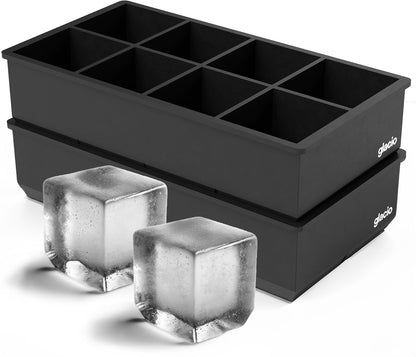 Ice Cube Molds – 2-Pack Silicone Trays for 8 Large Square Cubes – Slow-Melt Ice for Whiskey, Cocktails, Coffee & More