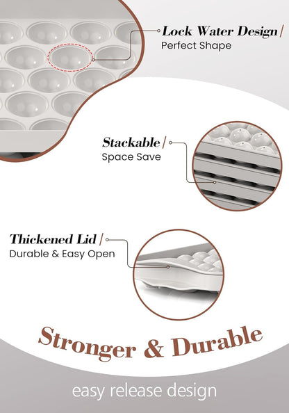 DOQAUS Ice Cube Trays with Lid and Bin, Easy Twist Release 0.8 Inch Mini Ice Balls, BPA-Free Food-Grade Ice Molds for Freezer, Iced Coffee, Cocktails (4 Pack)