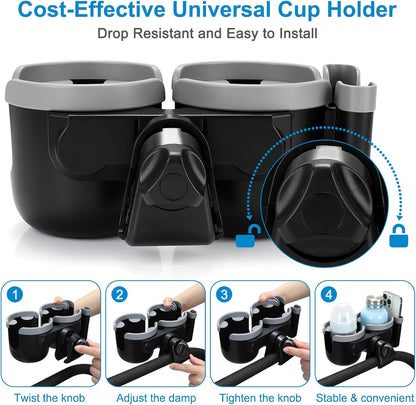 Accmor Stroller Cup Holder with Phone Holder, Bike Cup Holder, Universal Cup Holder for Uppababy Nuna Doona Strollers, 2-in-1 Cup Holder for Walker, Wheelchair, Scooter - Colors B
