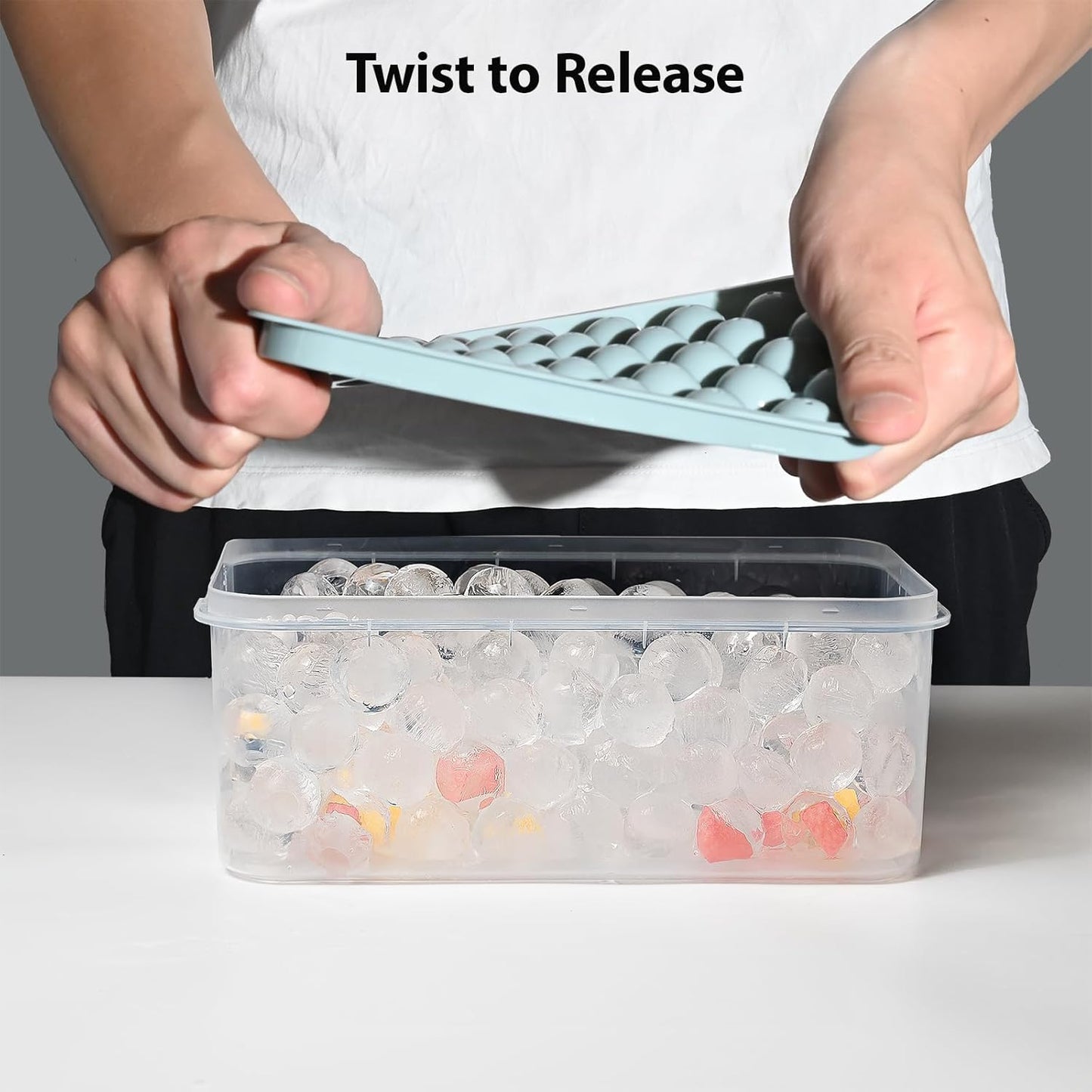 Ice Cube Tray with Lid and Bin – Round Ice Cube Trays for Freezer, BPA-Free Food-Grade Ice Mold, Stackable Ice Ball Maker, Iced Bucket Kits, Circle Ice Tray for Cocktails, Whiskey, Coffee, and Drinks