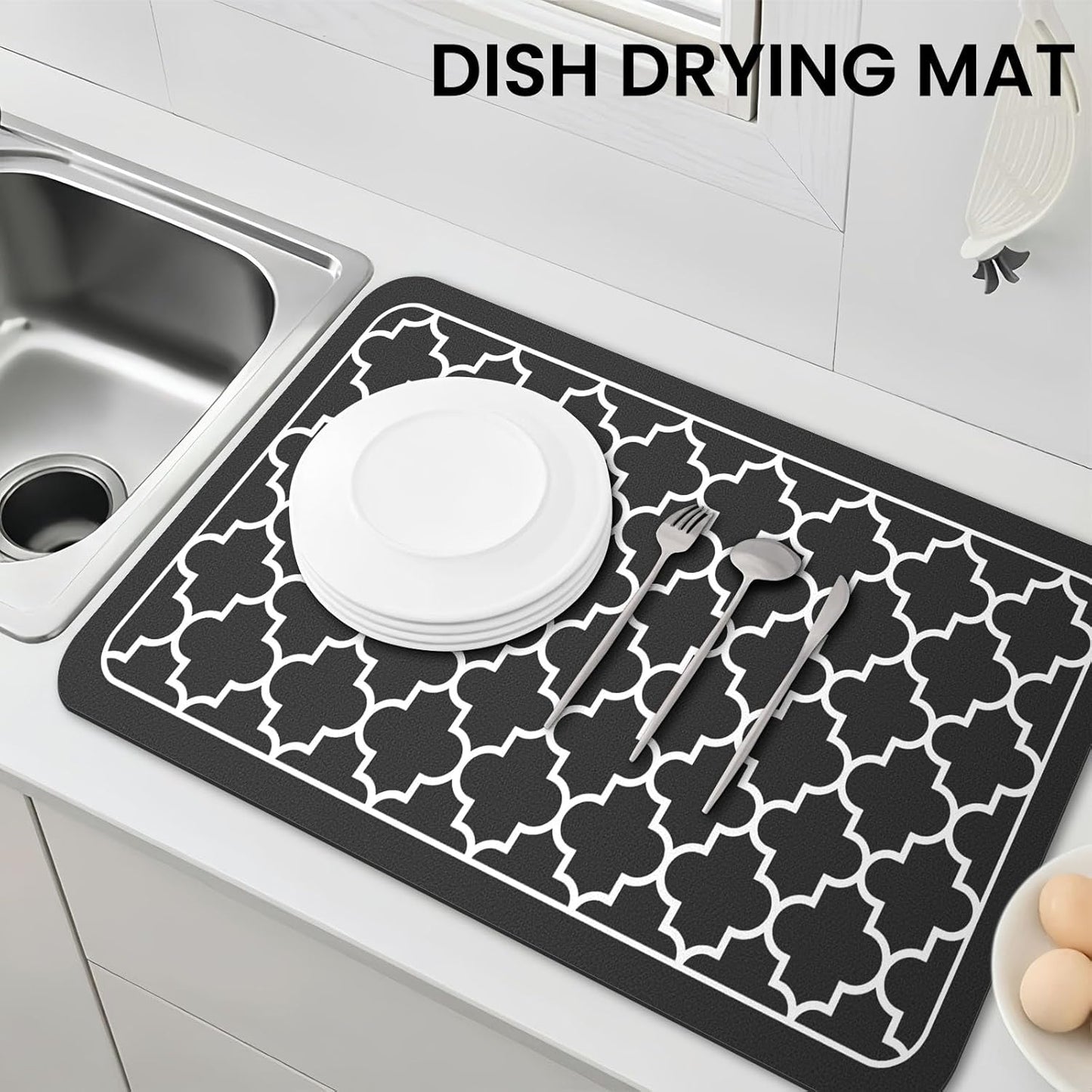 WISELIFE Dish Drying Mat Super Absorbent Drying Mat Large Dish Drying Mats for Kitchen Counter Easy Clean Dish Mat Kitchen Drying Mat15"x 18" Stylish Grey