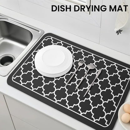 WISELIFE Dish Drying Mat Super Absorbent Drying Mat Large Dish Drying Mats for Kitchen Counter Easy Clean Dish Mat Kitchen Drying Mat15"x 18" Stylish Grey