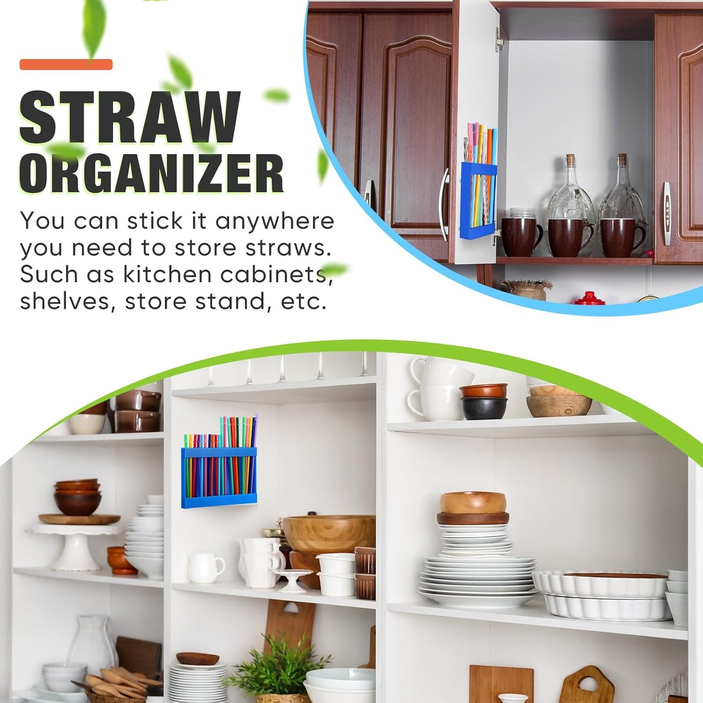 Qinyoung Acrylic Straw Holder for Cabinet Door with Double Sided Adhesive Tape Reusable Straw Organizer Tumbler Storage Kitchen Accessories Container for Counter Cupboard(Classic,Large,Transparent)