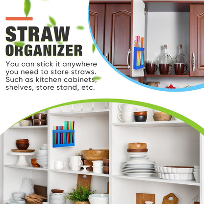 Qinyoung Acrylic Straw Holder for Cabinet Door with Double Sided Adhesive Tape Reusable Straw Organizer Tumbler Storage Kitchen Accessories Container for Counter Cupboard(Classic,Large,Transparent)