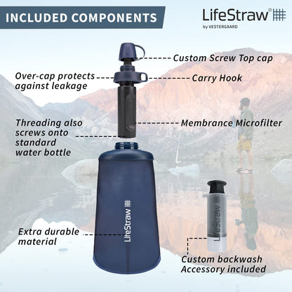 LifeStraw Peak Series - Collapsible Squeeze Bottle Water Filter System – 650ml for Trail Running, Through Hiking, Travel, Cycling, and Fishing; Dark Mountain Gray