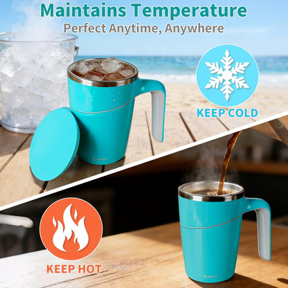 Anti-Impact No-Tip Desk Mug, 470ml / 15.9oz Stainless Steel Vacuum Insulated Mug with Handle, Smart Suction Base, Non-Slip & Knock Proof, Helps Prevent Desk Spills for Coffee, Tea, Kids & Pets (Black)