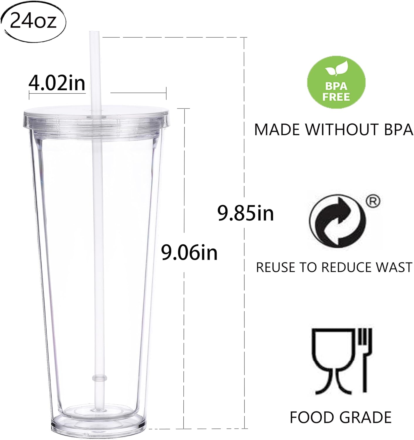 24oz Tumbler with Lid and Straw, Leak Proof and Double Wall Insulated Reusable Plastic Cups,Travel Reusable Iced Coffee Cup (1, Pink)