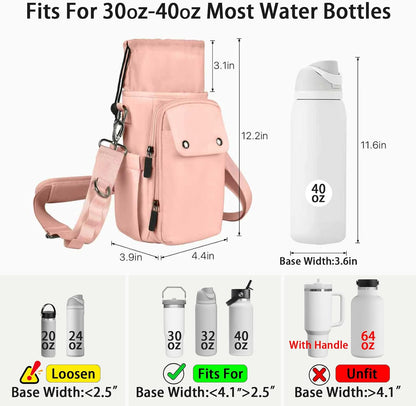 Water Bottle Holder with Strap 32 40oz Crossbody Insulated Water Bottle Carrier Sling Bag with Adjustable Wide Strap and Phone Purse 5 Pockets for Walking Hiking Gym Travel