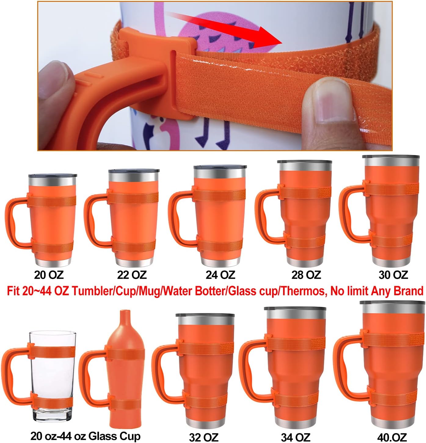 New Upgrade Anti-Slip Adjustable Tumbler Handle Fit for 20 Oz to 40 Oz All Brands Tumbler Cup of YETI, RTIC, Ozark Trail, Tervis, Corkcicle, Slm, Reduce Cold, Artic, Atlin, Bubba and SIC Etc