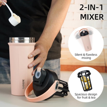 BJPKPK 25 oz Insulated Protein Shaker Bottle with Handle, Stainless Steel Tumbler for Protein Mixes,BPA Free Metal Shaker Cup for Gym Workout,White and Grey