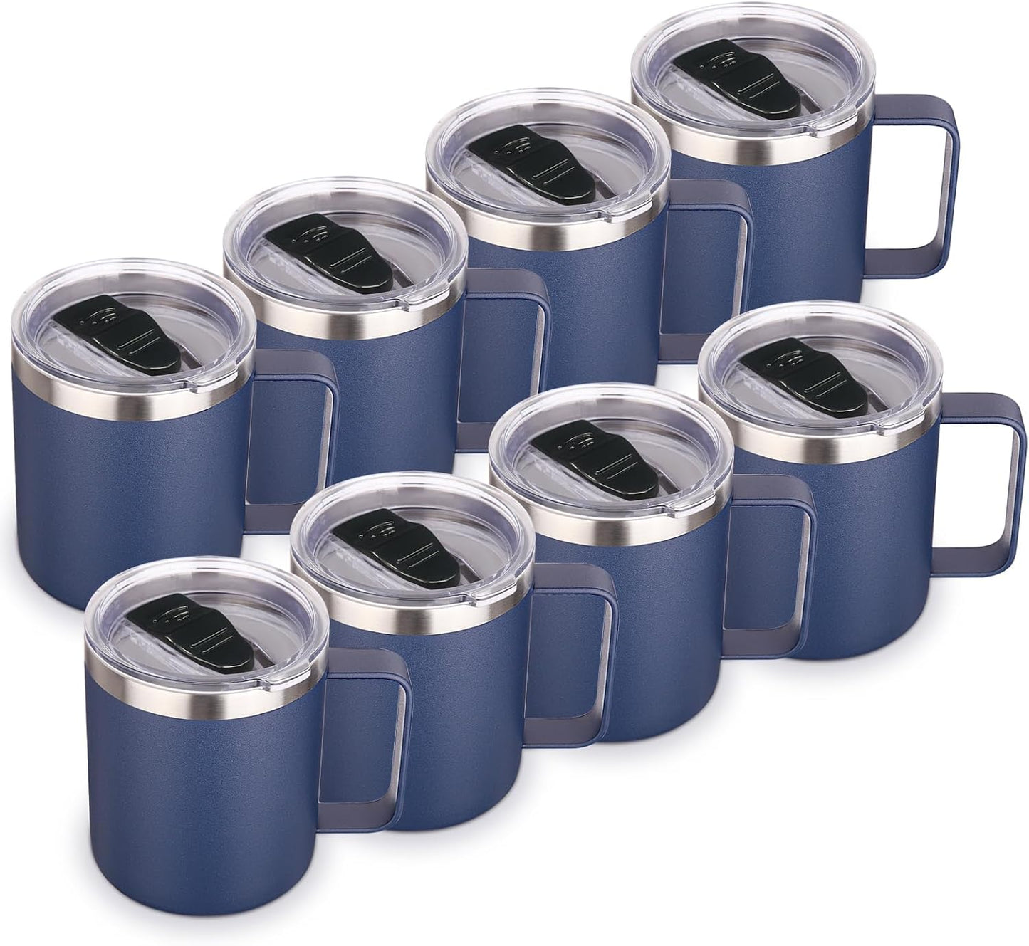 Volhoply 14oz Insulated Stainless Steel Coffee Mug with Lid Bulk 4 Pack,Double Wall Vacuum Travel Coffee Cup with Handle,Reusable Metal Cups Tumbler Cup,Camping Mugs,Ideal Gifts(Mix,4)