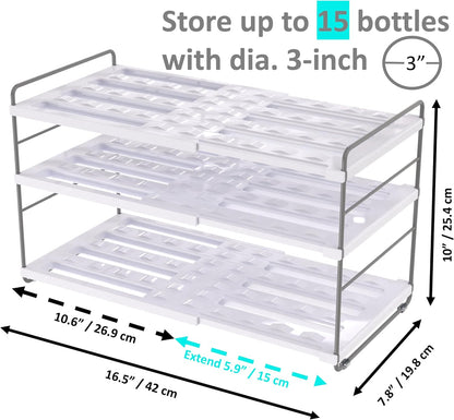 YAN & HIN Expandable Water Bottle Organizer for Cabinet, 3 Tier Tumbler Organizer, Adjustable Bottle Holder, Kitchen Pantry Storage Rack