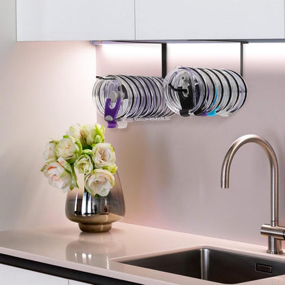 Tumbler Lid Organizer, Horizontal Tumbler Lid Storage Hook Up to 10 Lids, Space Saving Cup Lid Holders Under Cabinet Tumbler Lid Hook for Kitchen Organizer and Storage,Hanging Paper Towel Rack Hanger