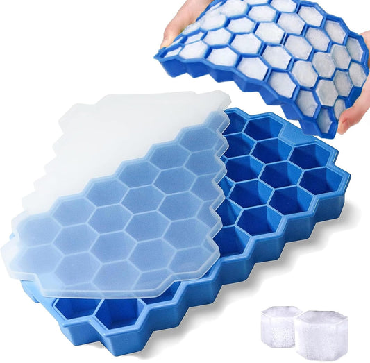 2 Pack Silicone Ice Cube Trays With Lid - 37 Grid Small Ice Cube Molds For Freezer Reusable BPA Free Easy-Release For Cocktail Whisky Iced Coffee Dishwasher Safe
