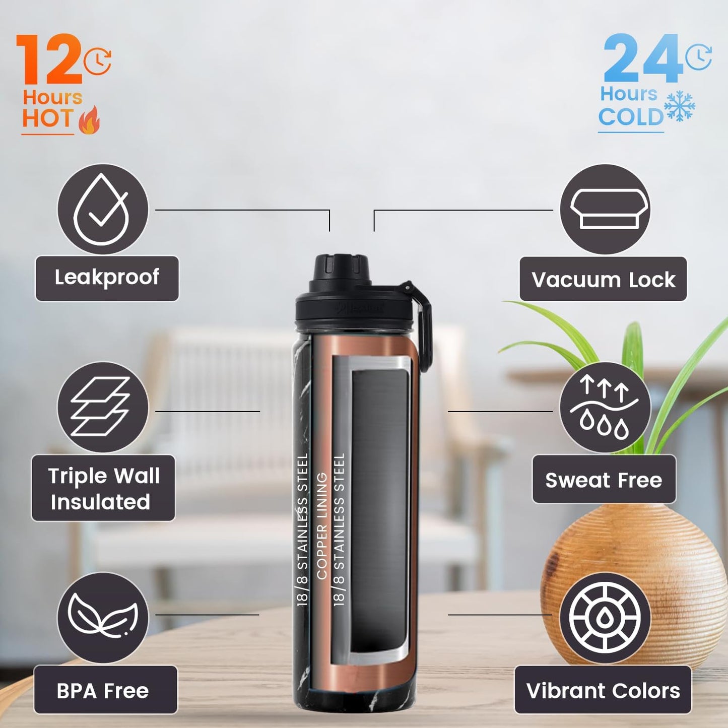 Lexlion Tea Infuser Water Bottle 32 Oz – Triple Wall Insulated Stainless Steel, Loose Leaf & Fruit Strainer, 3 Leakproof Lids, BPA-Free Silicone Sleeve, Reusable Thermal Mug