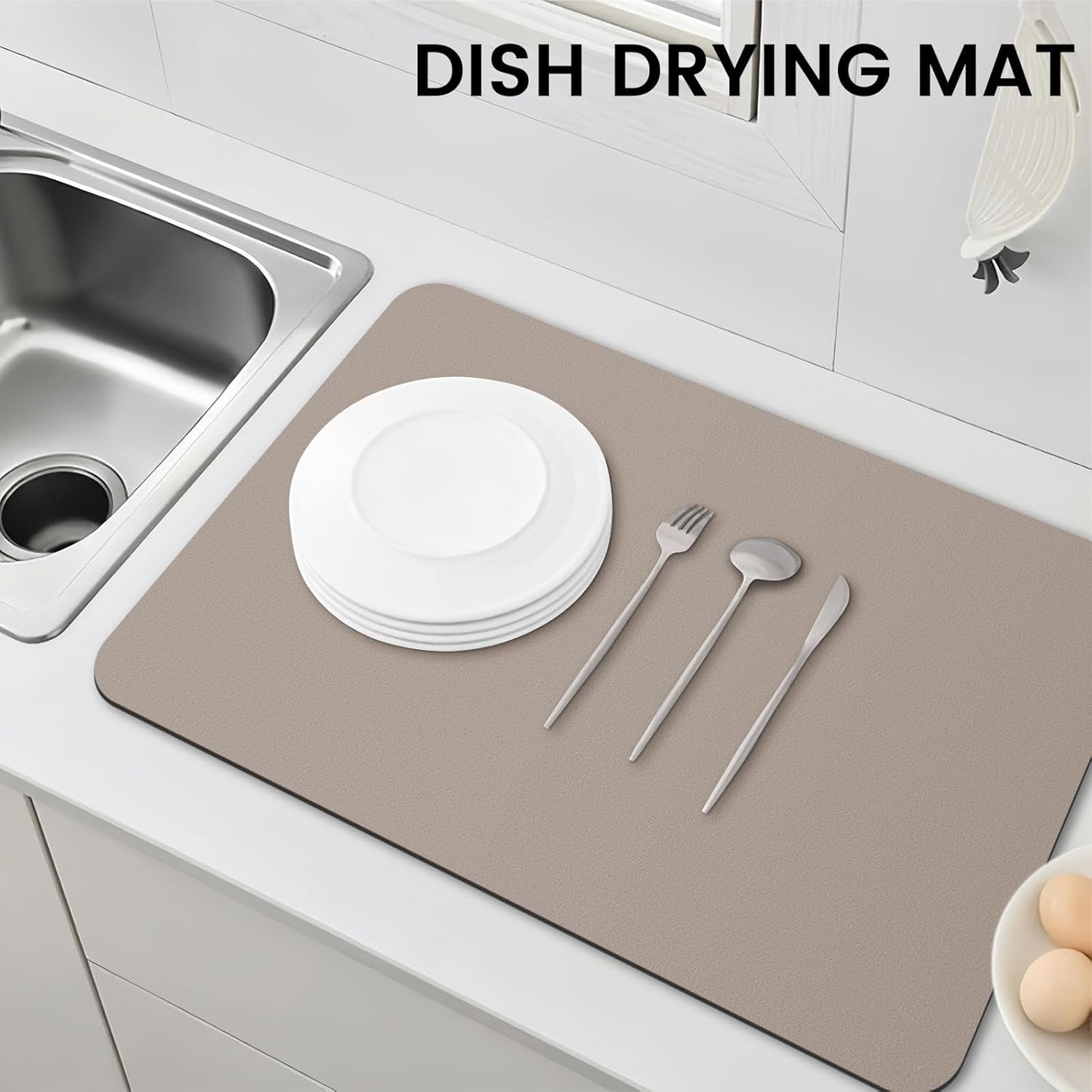 WISELIFE Dish Drying Mat Super Absorbent Drying Mat Large Dish Drying Mats for Kitchen Counter Easy Clean Dish Mat Kitchen Drying Mat15"x 18" Stylish Grey