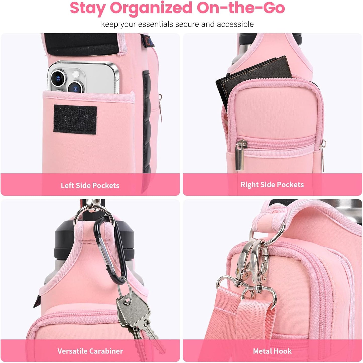icolor Magnetic Gym Bag Water Bottle Carrier Holder with Phone Pockets & Shoulder Strap,Gym Magnetic Bag 5 Built-in Magnets Gym Accessories Organizer Sling Bottle Bag Pouch Sleeve