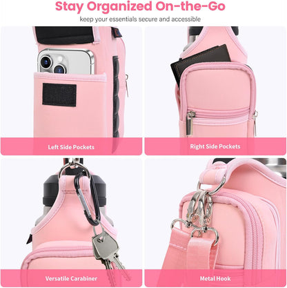 icolor Magnetic Gym Bag Water Bottle Carrier Holder with Phone Pockets & Shoulder Strap,Gym Magnetic Bag 5 Built-in Magnets Gym Accessories Organizer Sling Bottle Bag Pouch Sleeve
