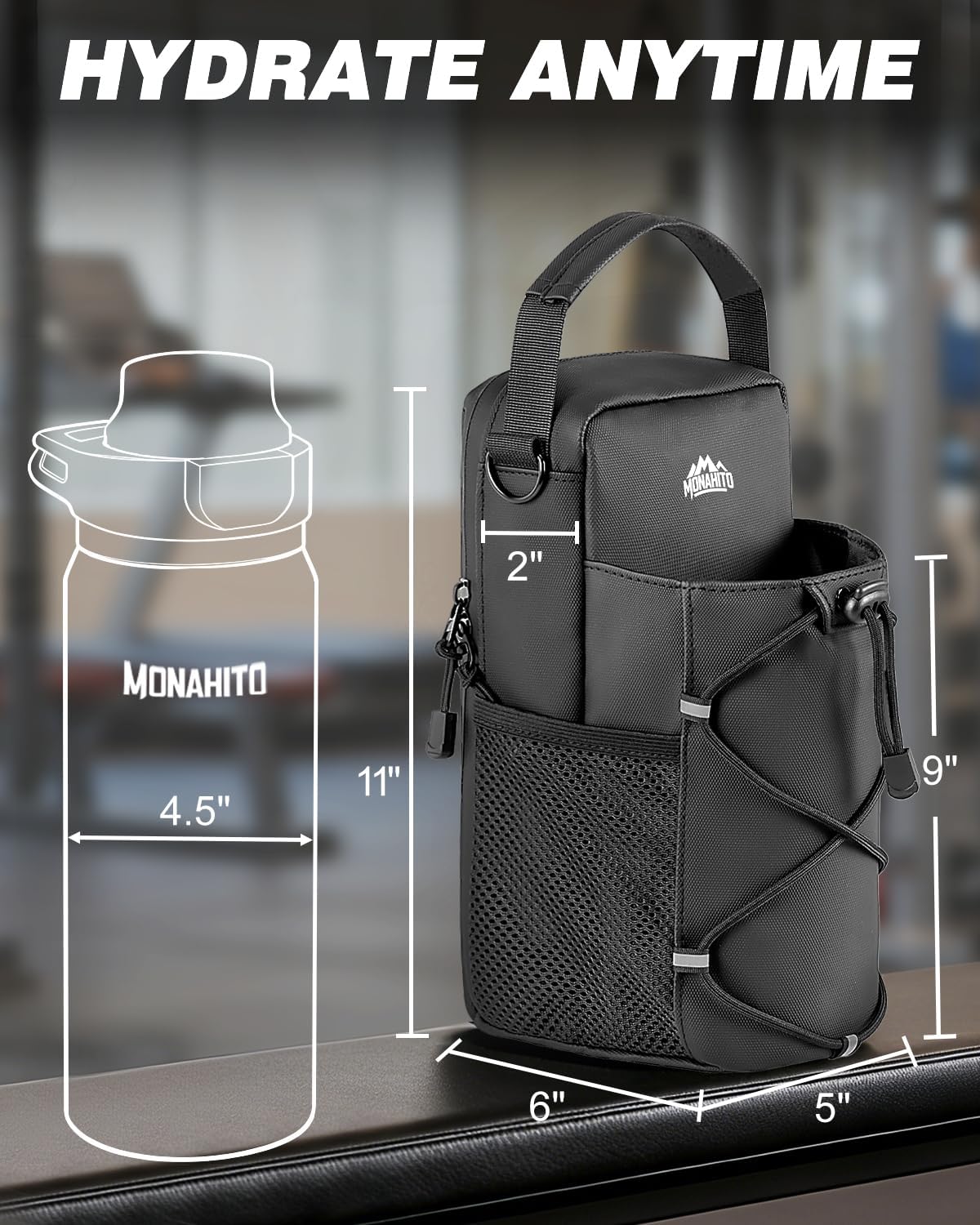 Magnetic Gym Bag for Men - Water Bottle Carrier Holder Bag with Shoulder Strap, 4 Built-in Magnets Gym Gifts for Men