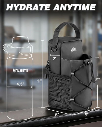 Magnetic Gym Bag for Men - Water Bottle Carrier Holder Bag with Shoulder Strap, 4 Built-in Magnets Gym Gifts for Men