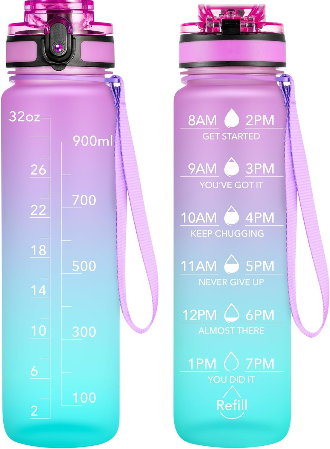 OLDLEY Water Bottle, 32oz Motivational Sports Water Bottle with Time Marker - Times to Drink - Tritan, BPA Free, Wide Mouth Leakproof, Clear (1 Bottle)