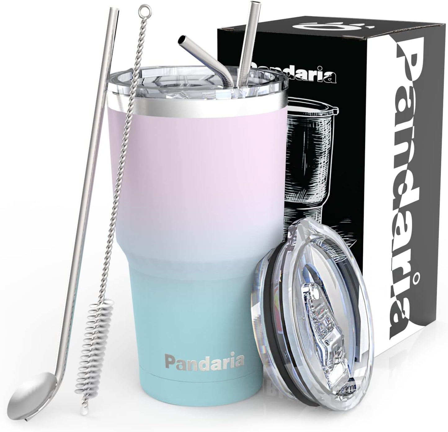 30oz Insulated Tumblers with Lids and Straws, Double wall Stainless Steel Tumbler with straw, Reusable Spill Proof Tumbler, Perfect for Iced Coffee, Tea & More- Flamingo