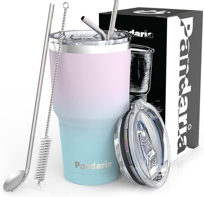 30oz Insulated Tumblers with Lids and Straws, Double wall Stainless Steel Tumbler with straw, Reusable Spill Proof Tumbler, Perfect for Iced Coffee, Tea & More- Flamingo