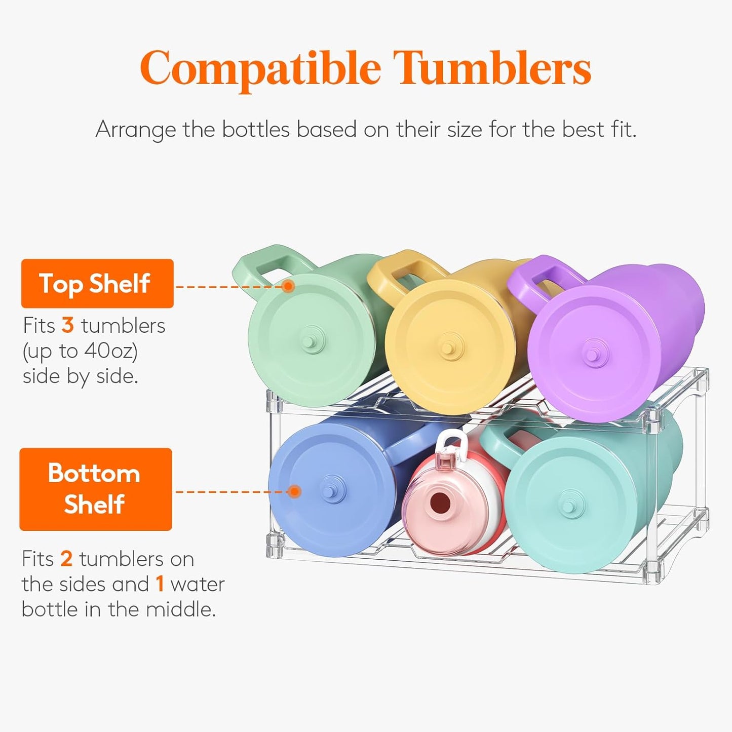 Lifewit Stackable Bottle Storage Organizer, Clear Freestanding Wine Holder for Cabinet, Large Slot Water Bottle Tumbler Cup Organizer for Pantry, Plastic Wine Rack for Fridge Cellar, 3Tier Hold 9