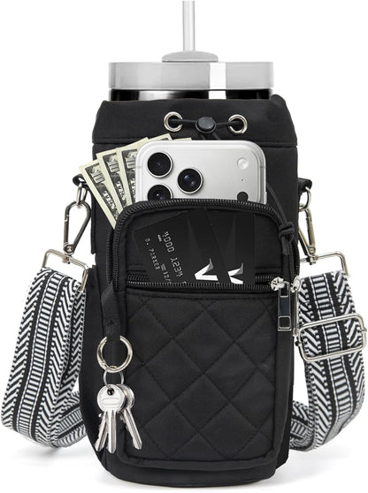 Water Bottle Holder with Strap, 32oz 40oz Insulated Water Bottle Carrier Bag, Purse Crossbody Sling Bag with Phone Pocket for Walking Hiking