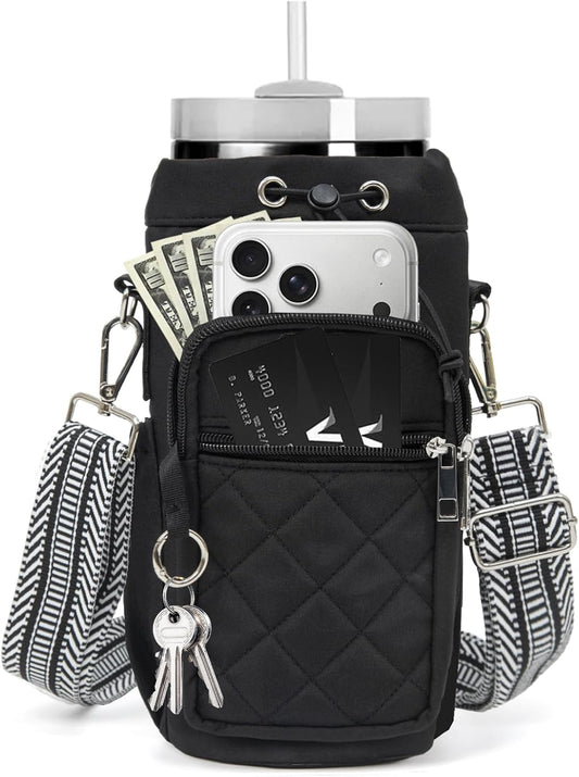 Water Bottle Holder with Strap, 32oz 40oz Insulated Water Bottle Carrier Bag, Purse Crossbody Sling Bag with Phone Pocket for Walking Hiking