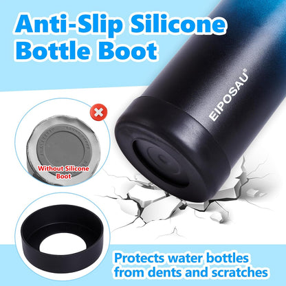 Insulated Water Bottle with Lid & Boot & Stickers, 24 oz Stainless Steel Sweat Free Bottle Keep Cold 24H, BPA-Free Sports Wide Mouth Water Bottle, BlueBlack