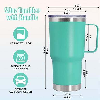 20 oz Tumbler with Handle and Lid, Stainless Steel Tumbler Insulated Travel Coffee Mug, Spill Proof Double Wall Vacuum Tumbler Cup Keep Drink Hot & Cold,White, 1 Pack