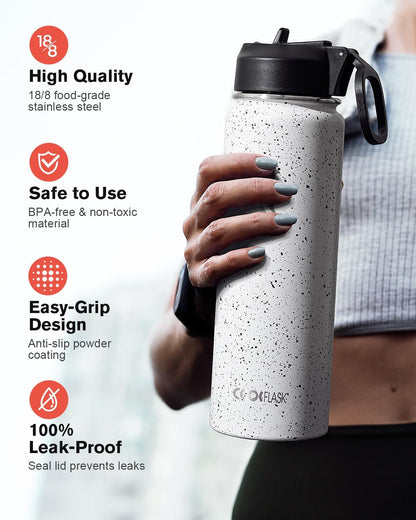 Half Gallon Water Bottle Insulated with Straw & 3 Lids, Coolflask 64 oz Water Jug Large Metal Stainless Steel Wide Mouth for Sports, Gym or Office, Non-BPA Keep Cold 48H Hot 24H, Samurai Cyan