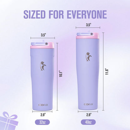 Coolflask Water Bottle 40 oz Fits Car Cup Holder, Slim Tumbler Stainless Steel with Straw & Handle, Vacuum Flask Leakproof Wide Mouth for Travel Sports Gym, Black