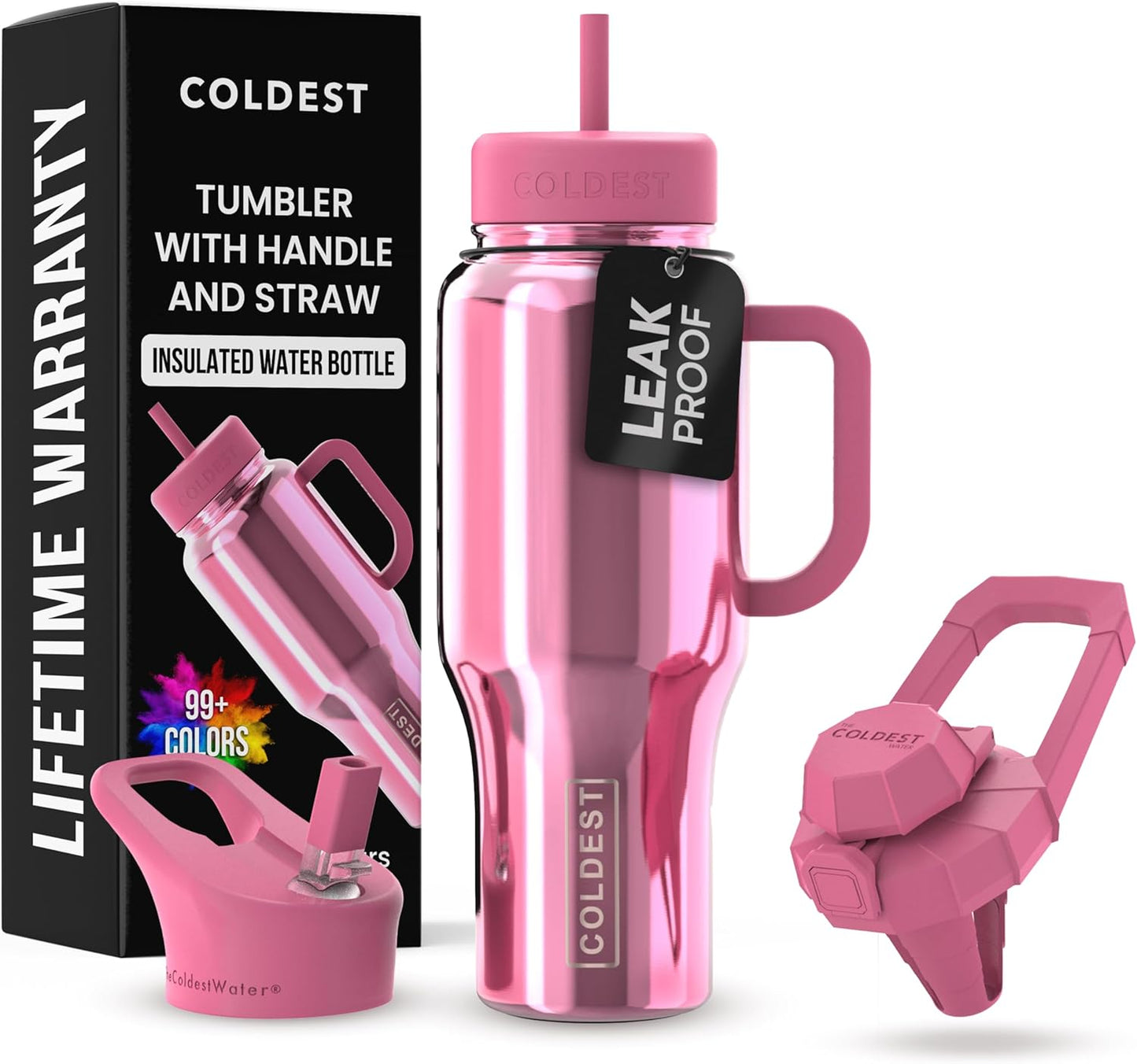 Coldest Tumbler with Handle and Straw - 100% Spill Proof Tumbler with Straw (3 Lids) - Stainless Steel Insulated Leakproof Tumblers for Women & Men - Cup Holder Friendly - 46 oz (Purple Nova) - Colors A