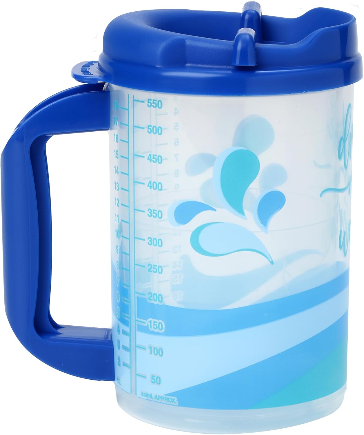 Plum Hill Hospital Cup with Lid and Straw, Large Water Cup with Straw and Handle, Hospital Mugs with Lid and Straw, 20 Oz Blue Medical Water Bottle, Clear Plastic Mug