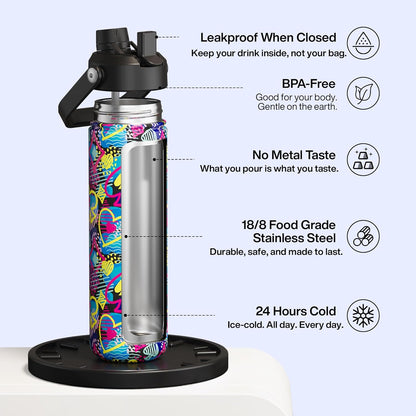 ENCOOL Insulated Water Bottle with Straw Stainless Steel Water Bottle, Leak-Proof, BPA-Free, Double Wall Vacuum Keeps Cold for 24 Hours for Sports, Travel, School (26 oz, Cotton Candy) - Colors A