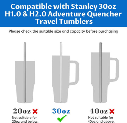Tomorotec 8PCS 12" Stainless Steel Straws 4 Bent & 4 Straight Fit for 40oz Stanley Tumblers, Reusable Food-Grade Drinking Straws with Brush for Smoothies, Milkshakes, Iced Coffee, Dishwasher Safe