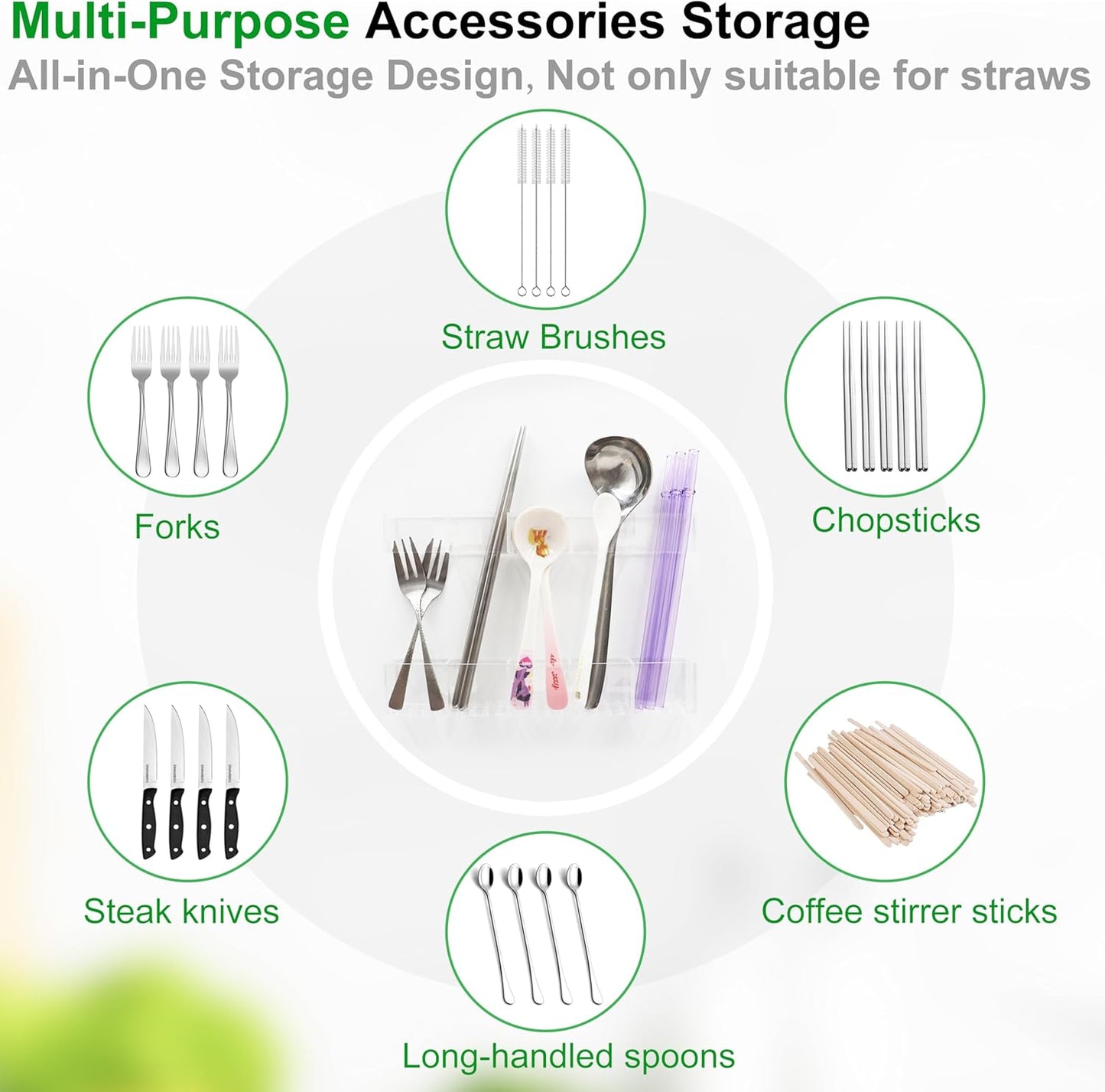 Acrylic Straw Holder for Cabinet Door 9.5”- Transparent Reusable Tumbler Straw Organizer Storage, Clear Small Kitchen Organization Accessories Container Rack, Ultra Sticky Cupboard Door Mounted
