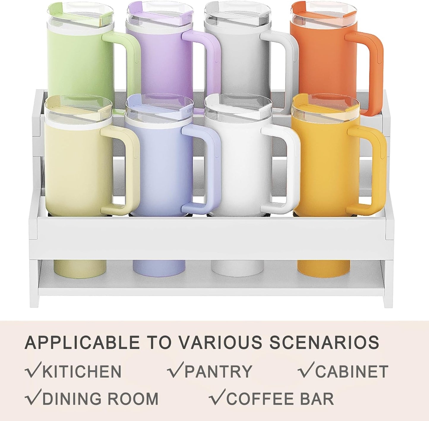 Water Bottle Organizer, 2-Tier 15.7" W Tumbler Holder for 8 Cups, Pantry Kitchen Storage Rack for Wine Bottles Countertop Cabinet