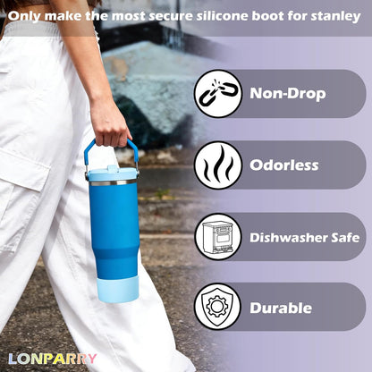 2-Pack Silicone Boot for Stanley Cup 30oz & 40oz, Anti-Slip & Noise Reducing Bottom Protector, BPA-Free Tumbler Base Cover for Quencher H2.0 30/40oz & IceFlow 20/30oz, Accessories for Car & Travel