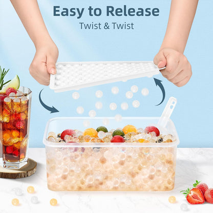 WIBIMEN Mini Ice Cube Trays, 0.55” Tiny Pebble Ice for Iced Coffee & Cocktails, Fast Chill, Easy Twist Release, Stackable with Lid & Storage Bin (4 Pack, Blue)