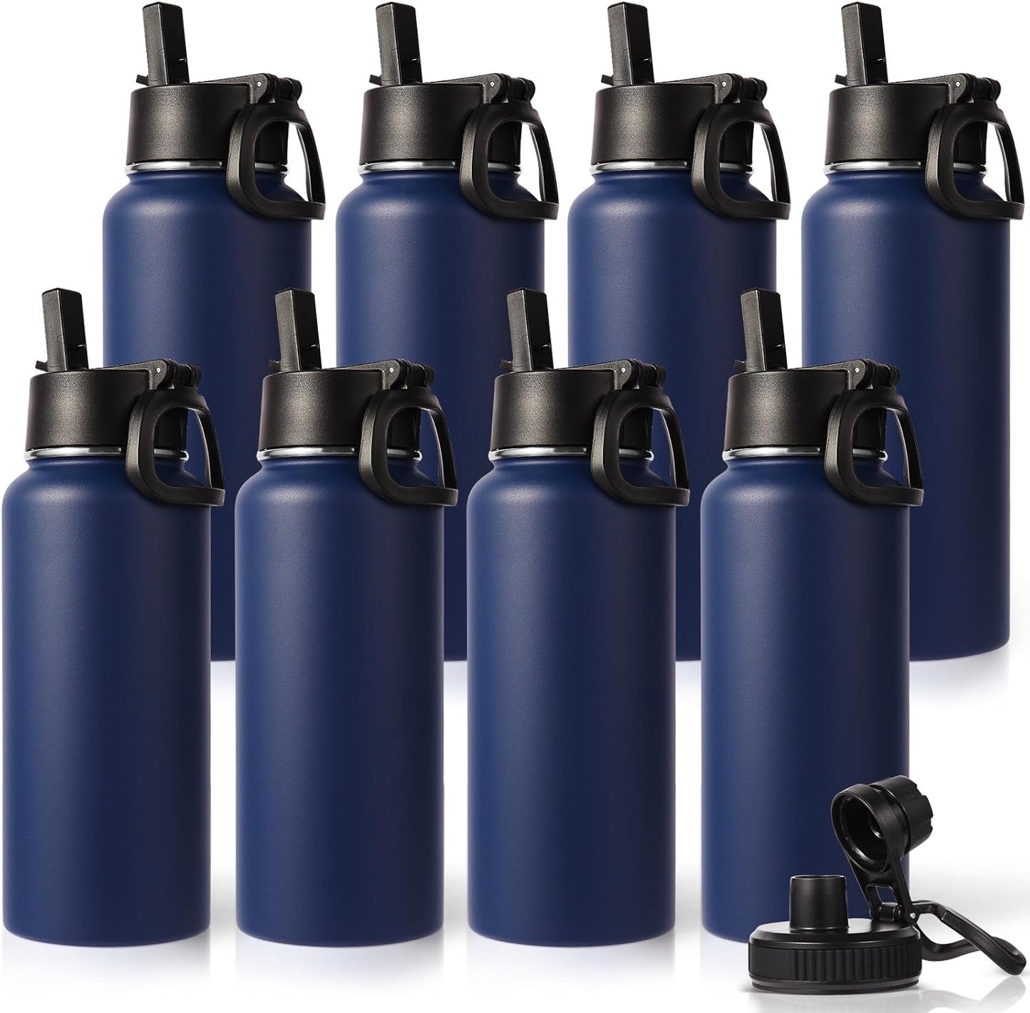 Neihepal 32 oz Insulated Water Bottle with 2 Lids (Straw & Spout Lid), 18/8 Stainless Steel Double Wall Water Bottles for Gym, Travel, Camping, Sports (Silver,1 Pack)
