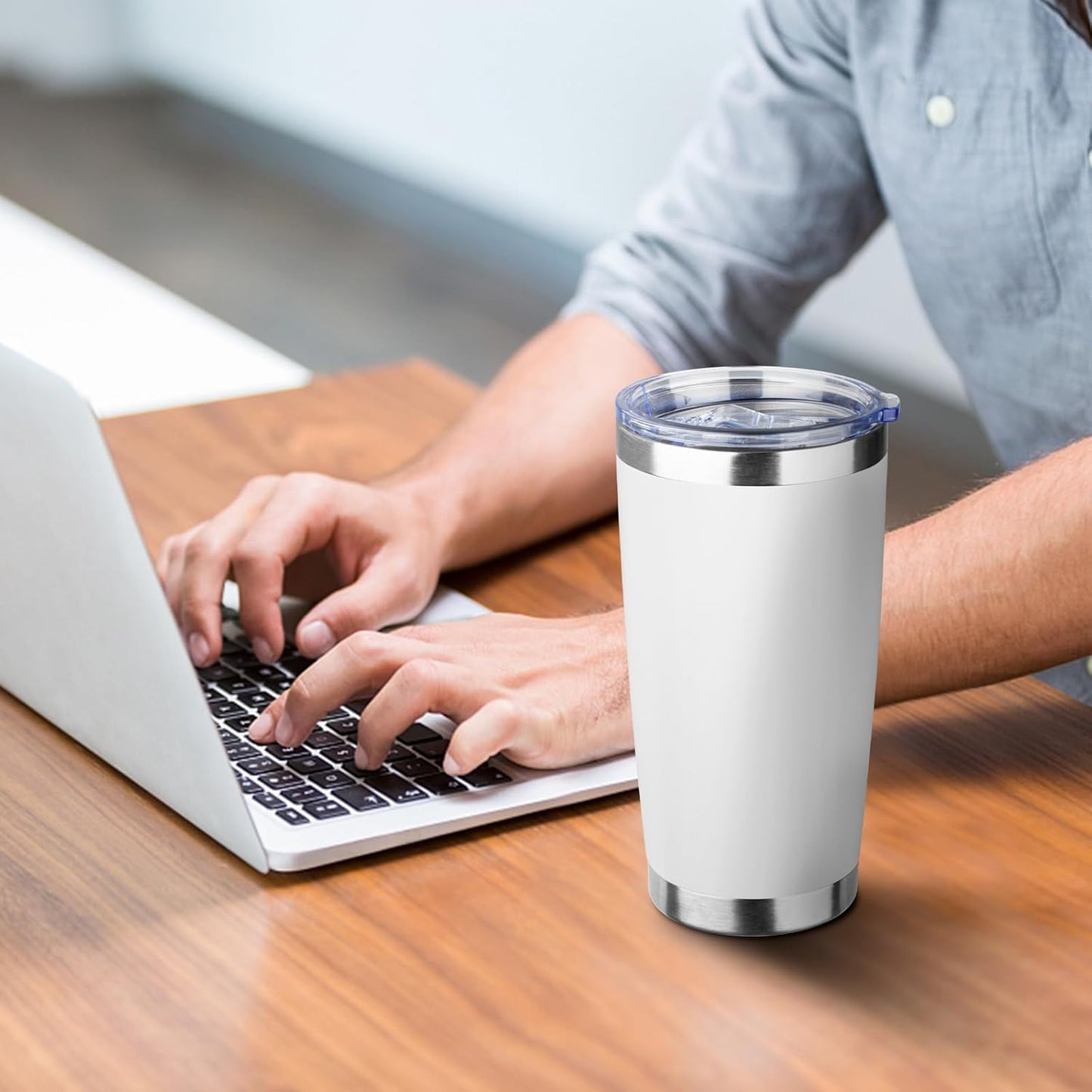 20oz Tumbler with Straw and Brush, Stainless Steel Vacuum Insulated tumbler, Double Wall Insulated Coffee Tumbler for Outdoor, Home, Travel,Office (Buff,1pcs)